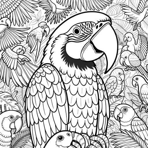 Macaw with Jungle Friends Coloring Page