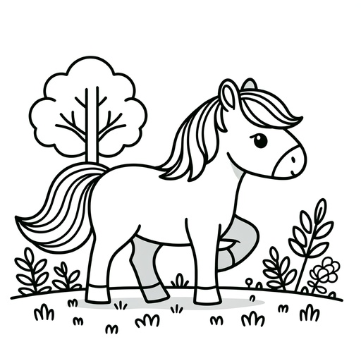 Horse in Nature Coloring Page