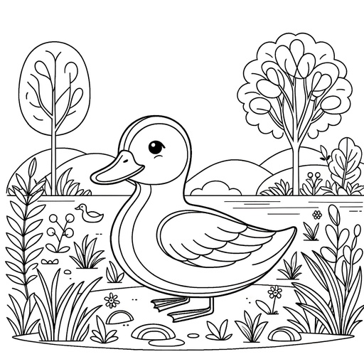 Duck in Nature Coloring Page