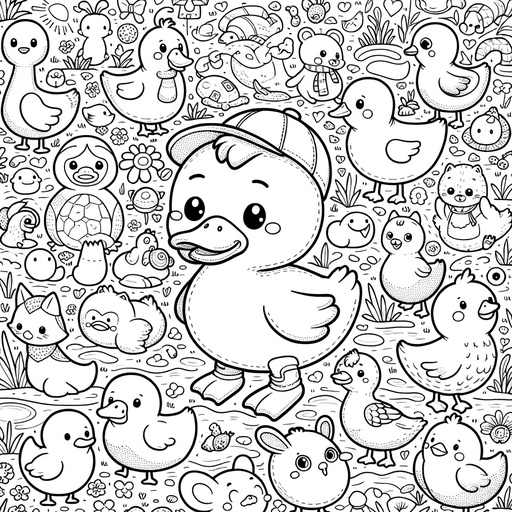 Duck with Pond Friends Coloring Page