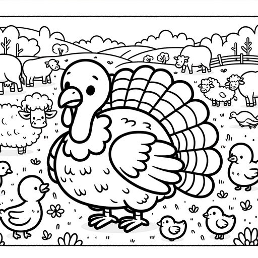 Turkey with Forest Friends Coloring Page