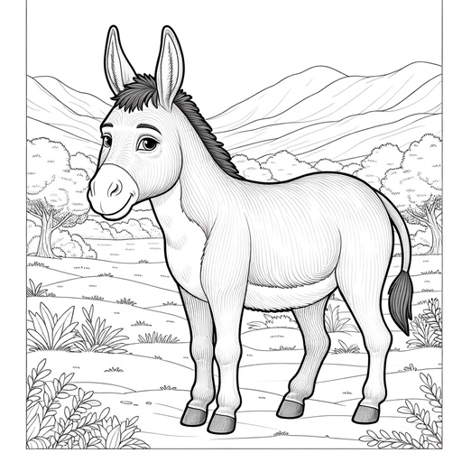 Donkey in Nature Coloring Page