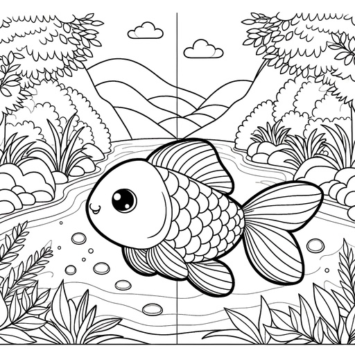 Goldfish in Nature Coloring Page