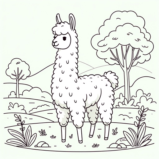 Llama in Nature Coloring Page- 4 Free Printable Pages