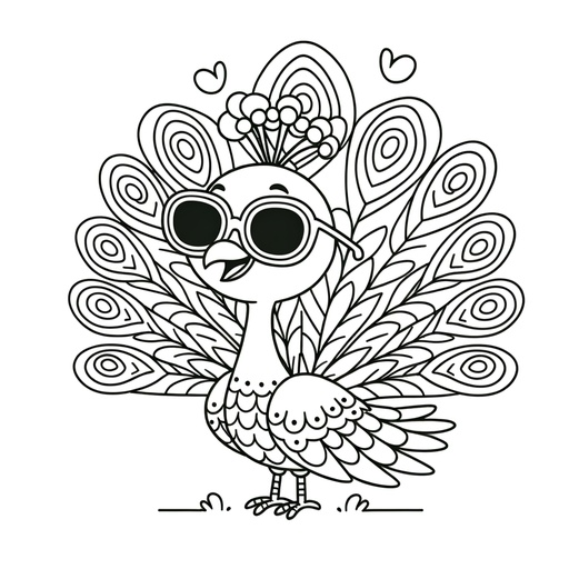 Peacock in Sunglasses Coloring Page