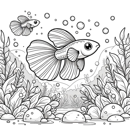 Underwater Guppy Coloring Page