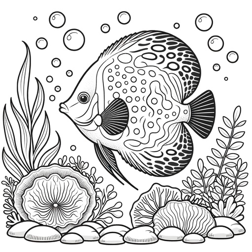 Underwater Discus Fish Coloring Page