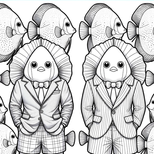 Discus Fish in Suits Coloring Page