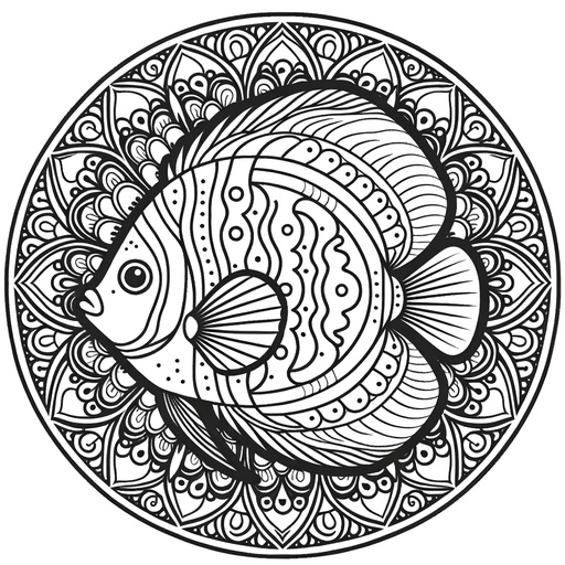 Mandala Discus Fish Coloring Page