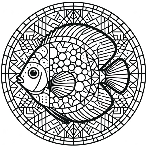 Geometric Discus Fish Coloring Page