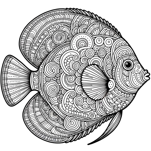 Zentangle Discus Fish Coloring Page