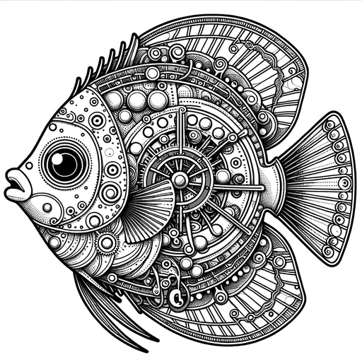 Steampunk Discus Fish Coloring Page