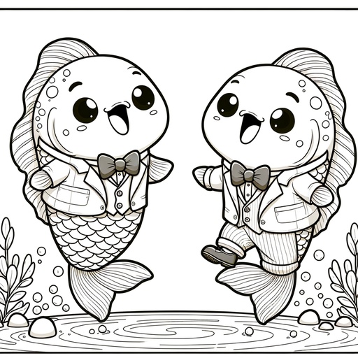 Koi Carp in Suits Coloring Page