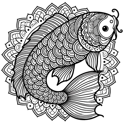 Mandala Koi Carp Coloring Page