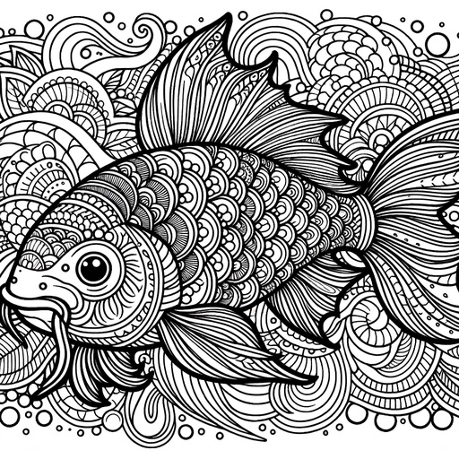 Zentangle Koi Carp Coloring Page