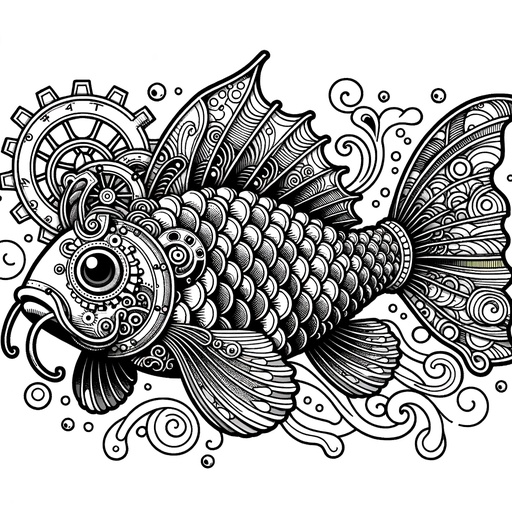 Steampunk Koi Carp Coloring Page