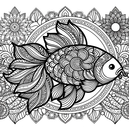 Mandala Mirror Carp Coloring Page