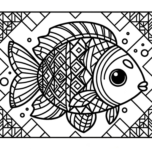 Geometric Mirror Carp Coloring Page