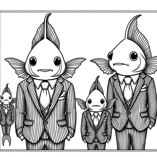 Swordtail Fish in Suits Coloring Page