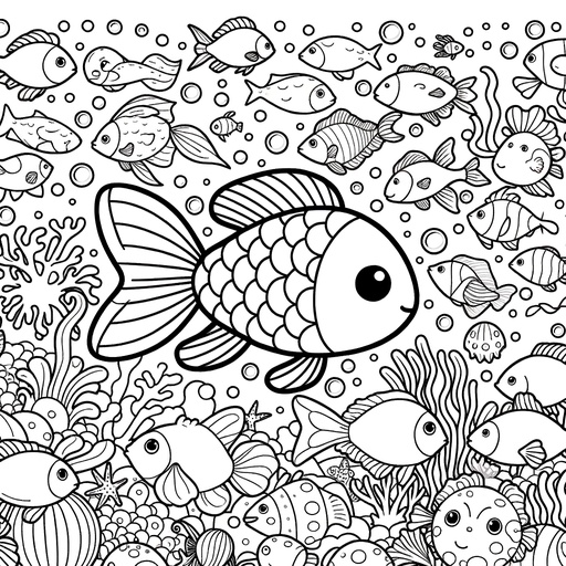 Goldfish with Aquatic Friends Coloring Page