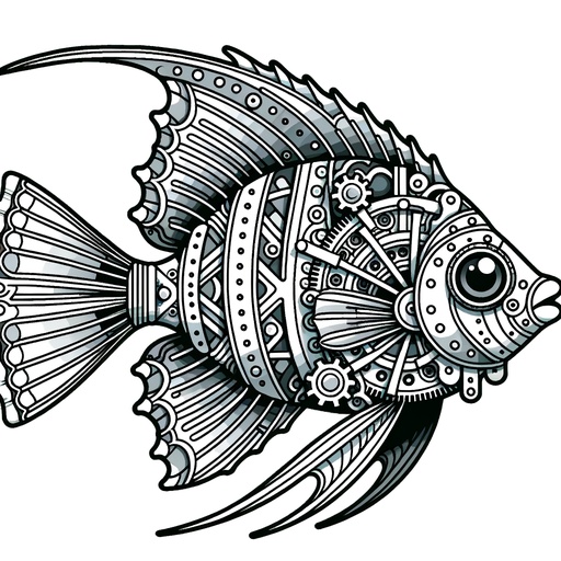 Steampunk Swordtail Fish Coloring Page