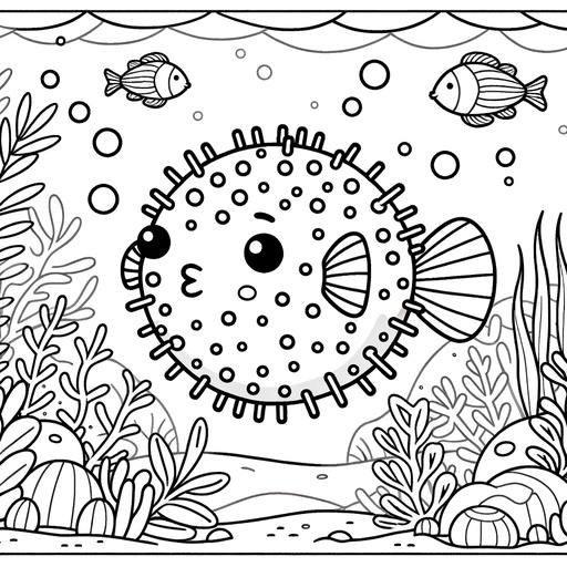 Underwater Puffer Fish Coloring Page