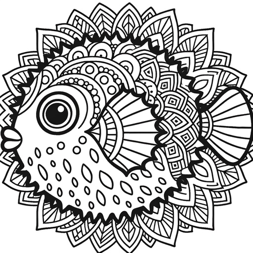 Mandala Puffer Fish Coloring Page