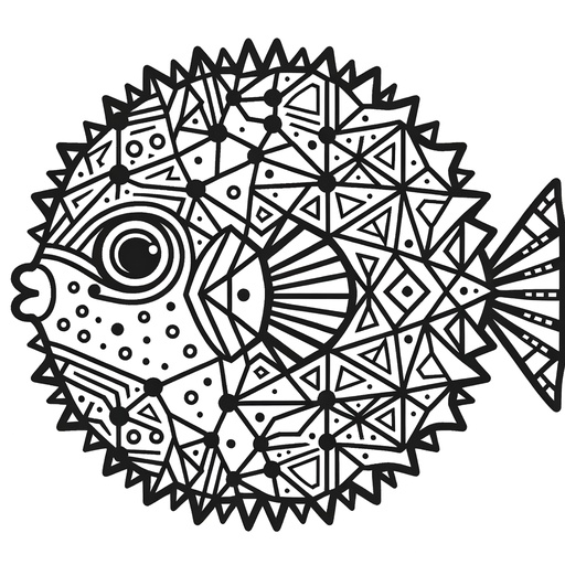 Geometric Puffer Fish Coloring Page