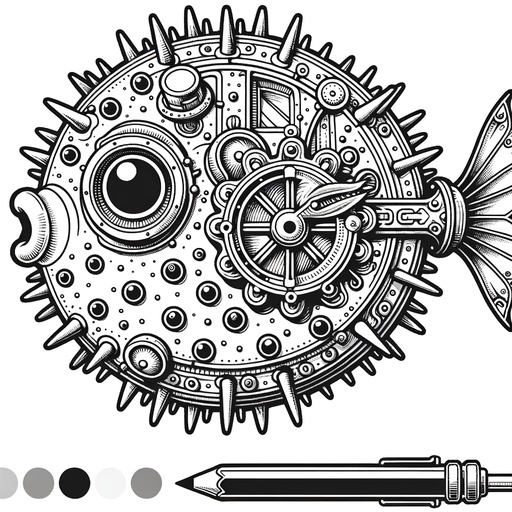 Steampunk Puffer Fish Coloring Page