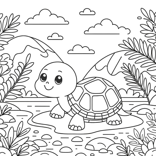 Turtle in Nature Coloring Page