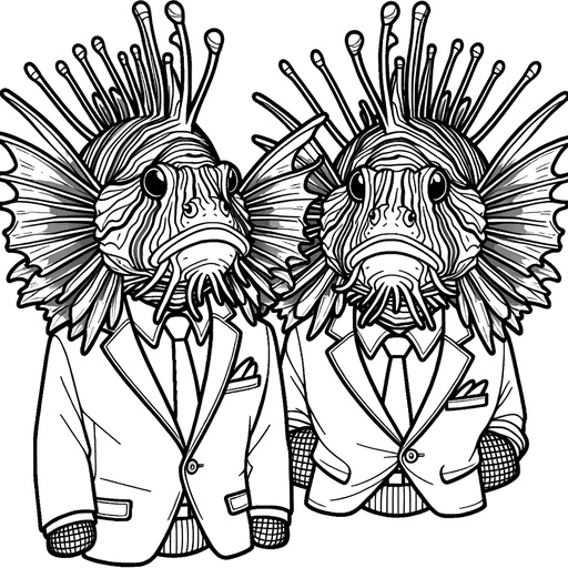 Lionfish in Suits Coloring Page