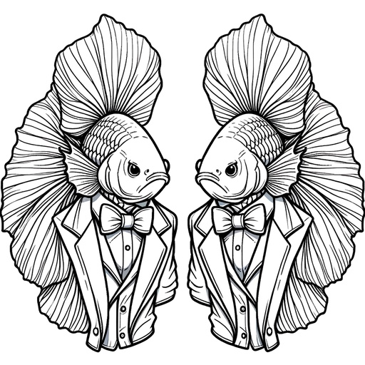 Siamese Fighting Fish in Suits Coloring Page