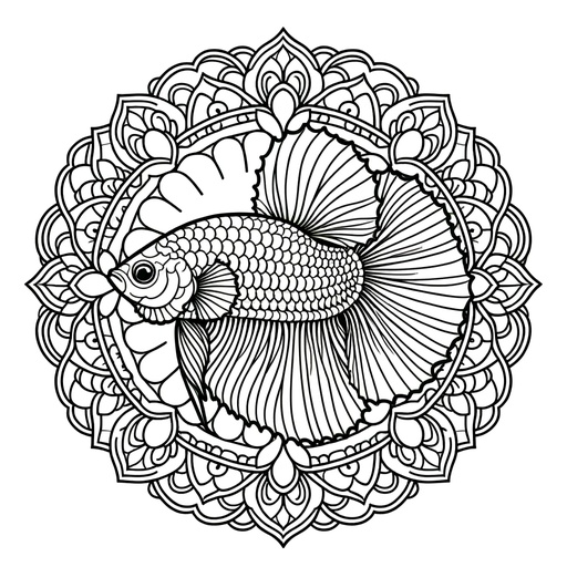 Mandala Siamese Fighting Fish Coloring Page