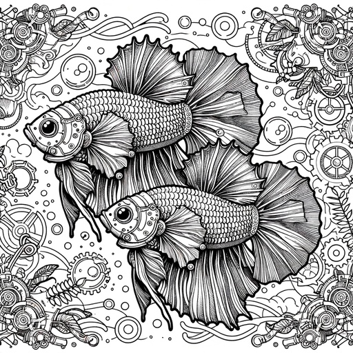 Steampunk Siamese Fighting Fish Coloring Page