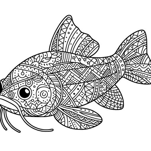 Geometric Catfish Coloring Page