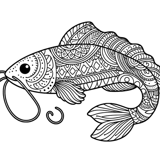 Zentangle Catfish Coloring Page