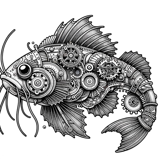 Steampunk Catfish Coloring Page