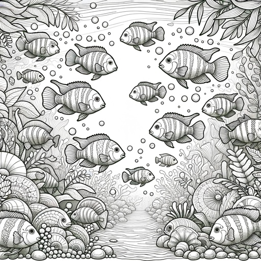 Underwater Shoal of Cichlids Coloring Page