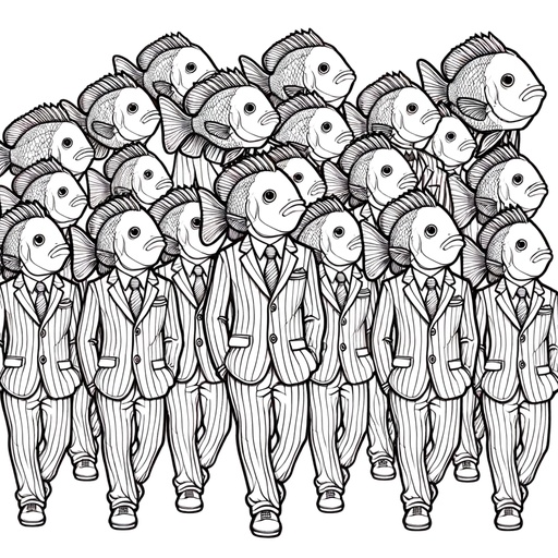 Shoal of Cichlids in Suits Coloring Page