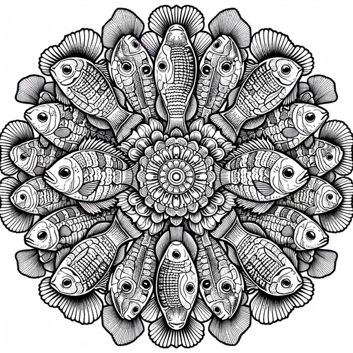 Mandala Shoal of Cichlids Coloring Page