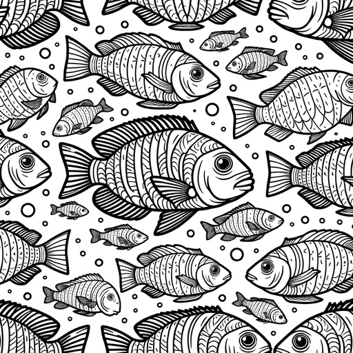 Mindful Shoal of Cichlids Coloring Page