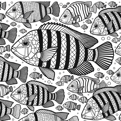 Geometric Shoal of Cichlids Coloring Page