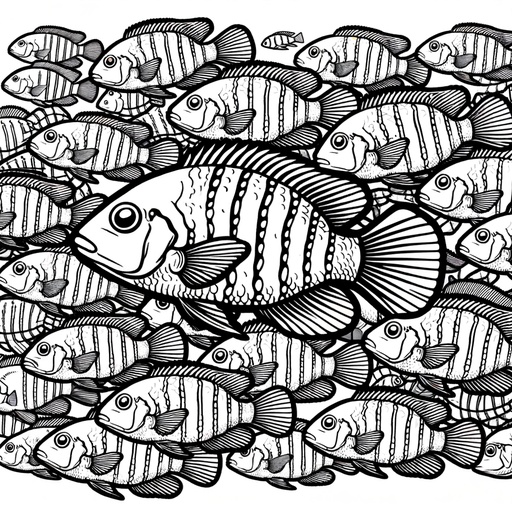 Realistic Shoal of Cichlids Coloring Page