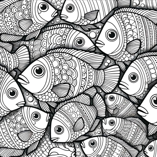 Zentangle Shoal of Cichlids Coloring Page