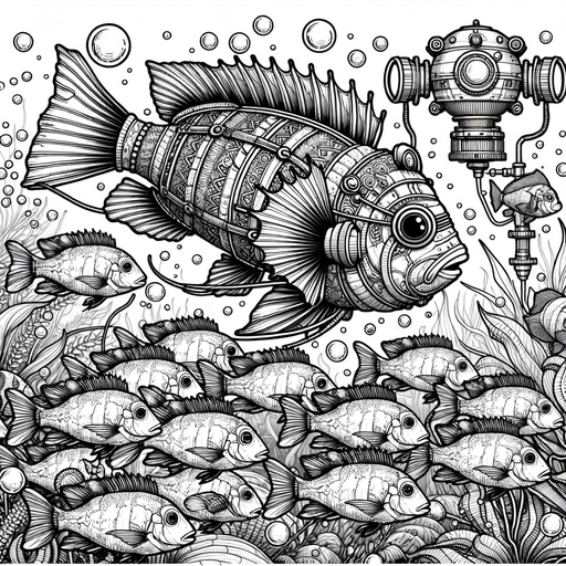 Steampunk Shoal of Cichlids Coloring Page