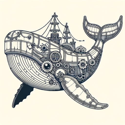 Steampunk Blue Whale Coloring Page