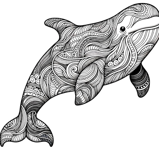 Zentangle Beluga Whale Coloring Page