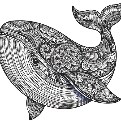 Zentangle Gray Whale Coloring Page