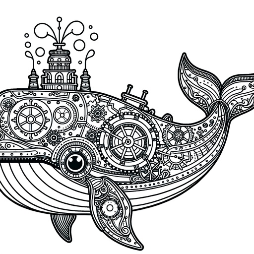 Steampunk Gray Whale Coloring Page