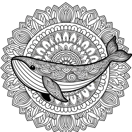 Mandala Minke Whale Coloring Page